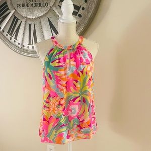 Lilly Pulitzer Silk Lined Bright Floral Halter Top
